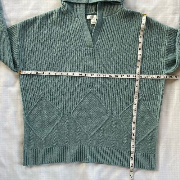 Christopher & Banks Cozycore Cable Knit Hooded Seafoam Knit Popover Sweater-L - Picture 11 of 13